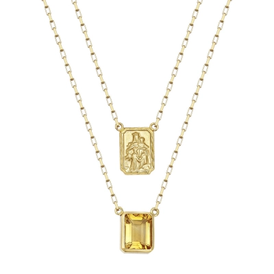 ESCAPULÁRIO EM OURO 18K COM OCTAGONAL DE CITRINO 60CM