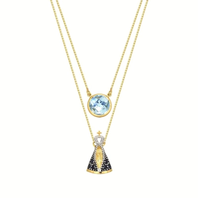 Escapulário N. Sra. Aparecida em Ouro 18k Com Topázio e Safiras 60cm – 2,7gr