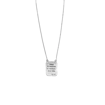 Escapulário Placa em Prata 925 com Ródio 60cm