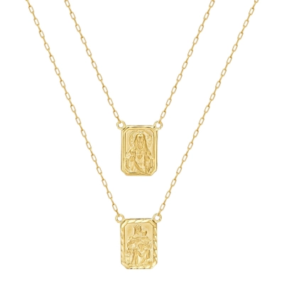 Colar Escapulário Placa Diamantada Pequena Ouro 18k