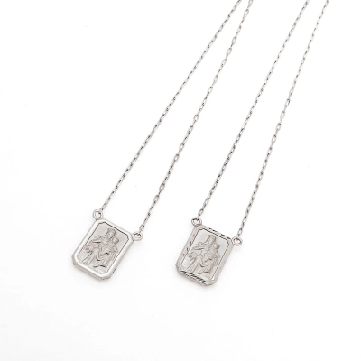 ESCAPULÁRIO PLACA DIAMANTADA PEQUENA EM OURO BRANCO 18K 60CM