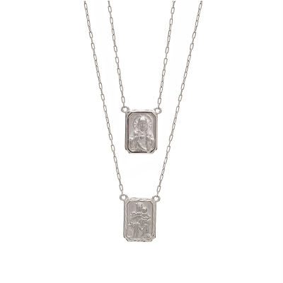 ESCAPULÁRIO PLACA DIAMANTADA PEQUENA EM OURO BRANCO 18K 60CM