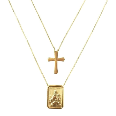 Escapulário Sagrado Coração de Jesus e Nossa Senhora do Carmo Ouro 18K