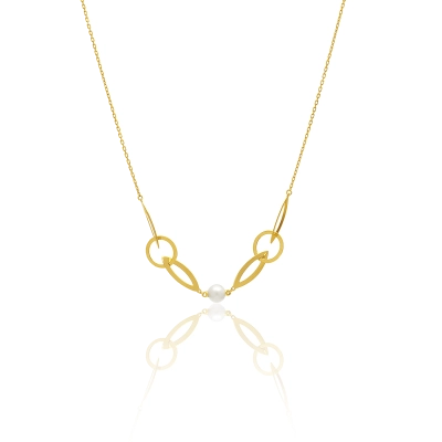 COLAR ELOS COM PÉROLA CULTIVADA EM OURO 18K 45CM