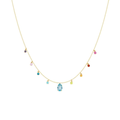 Gargantilha Pedras Coloridas Em Ouro 18k.
