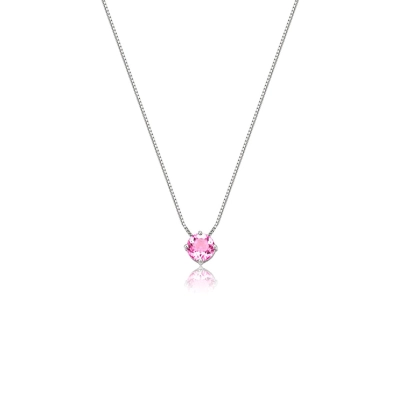Gargantilha Prata 925 Ponto de Luz Zirc Rosa Sky Ródio 45cm
