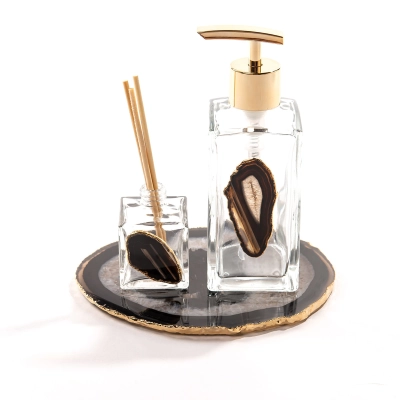 KIT WC VIDRO COM PEDRA PRETA E BASE ÁGATA - LINHA HOME