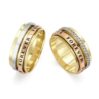 Par de Alianças Forever em Ouro 18K Tricolor