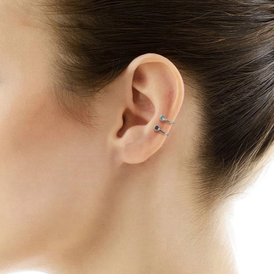PIERCING ORELHA MOLA COM ZIRCÔNIA COLORS AZUL EM PRATA 925 COM RÓDIO
