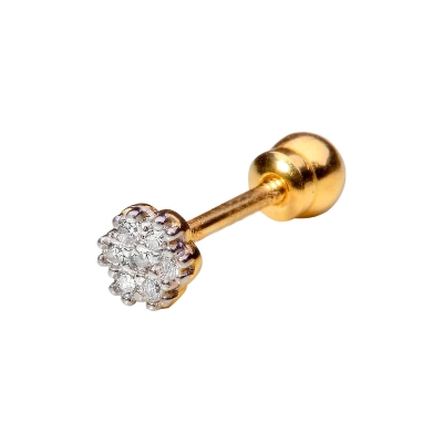 PIERCING FLOR EM OURO 18K COM DIAMANTES 0,021CT
