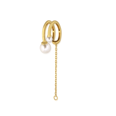 Piercing Dois Fios Em Ouro 18k Com Pérola Cultivada.