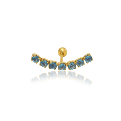 Piercing Riviera Em Ouro 18k Com Topázio Azul.