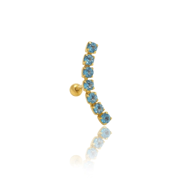 Piercing Riviera Em Ouro 18k Com Topázio Azul.