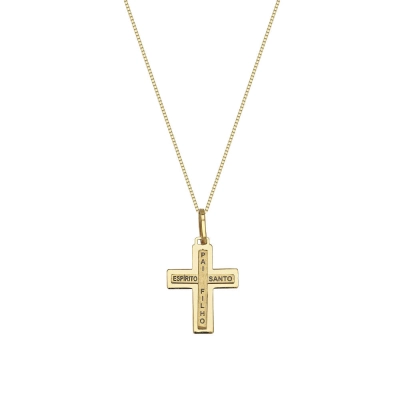 PINGENTE CRUZ PAI/FILHO/ESPÍRITO SANTO EM OURO 18K