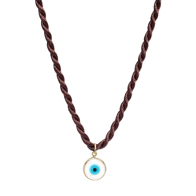 PINGENTE LUMIAR OLHO GREGO COM FIO DE SEDA OURO 18K