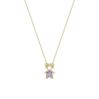 PINGENTE MENINA ELO EM OURO 18K COM AMETISTA