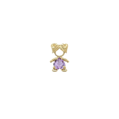 PINGENTE MENINA ELO EM OURO 18K COM AMETISTA