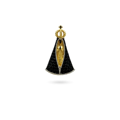 PINGENTE N.SRA. APARECIDA GRANDE DIAMANTE E SAFIRA OURO 18K