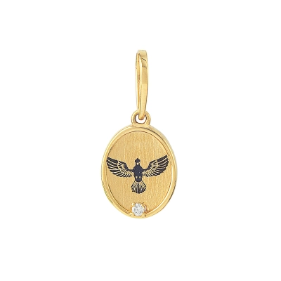 PINGENTE OLHAR DE PAZ OVAL ESPÍRITO SANTO EM OURO 18K COM DIAMANTE
