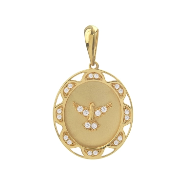 Pingente Oval Espírito Santo Ouro 18k Com Zircônias