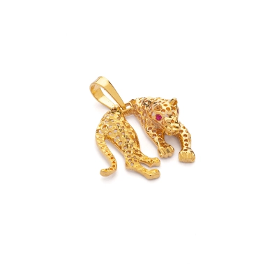 PINGENTE PANTERA EM OURO 18K COM RUBI