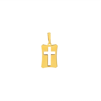 PINGENTE PLACA CRUZ VAZADA OURO 18K