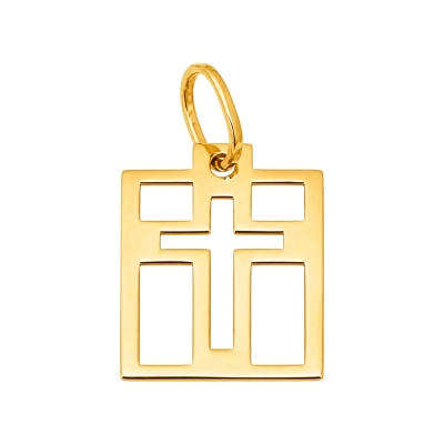 Pingente Placa Cruz Vazada Ouro 18k