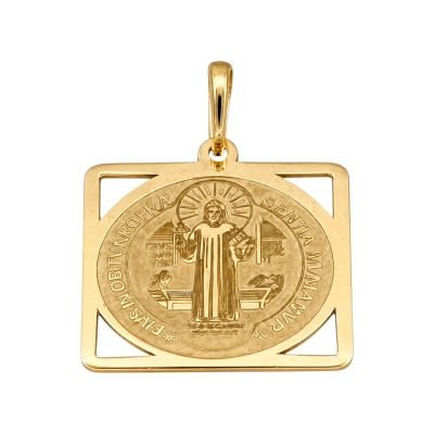 Pingente Placa Quadrada São Bento Ouro 18k