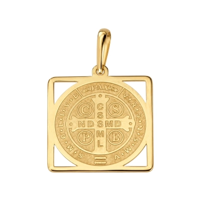Pingente Placa Quadrada São Bento Ouro 18k