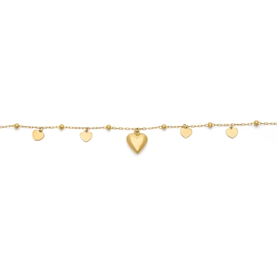 PULSEIRA BOLAS E CORAÇÕES EM OURO 18K 18CM