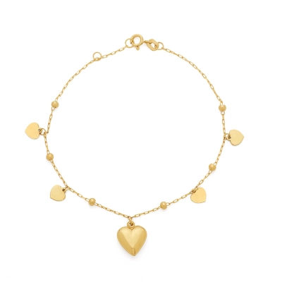 PULSEIRA BOLAS E CORAÇÕES EM OURO 18K 18CM
