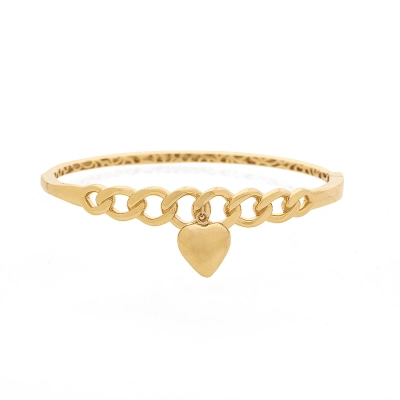 PULSEIRA BRACELETE CORRENTE COM PINGENTE CORAÇÃO EM OURO 18K