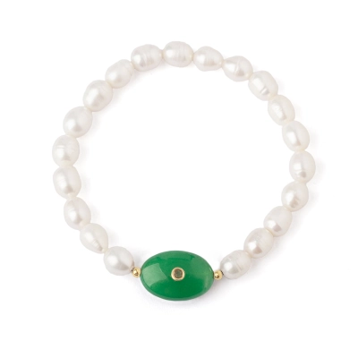 PULSEIRA CÉU ACONCHEGANTE EM PÉROLAS COM JADE E TURMALINA AZUL E ESFERAS EM OURO 18K