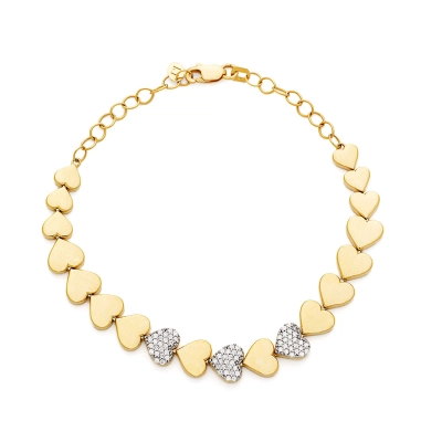 PULSEIRA CORAÇÕES EM OURO 18K COM DIAMANTES 0,360CT