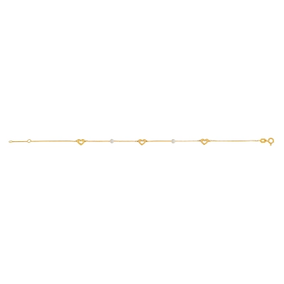 PULSEIRA CORAÇÕES VAZADOS E PÉROLAS EM OURO 18K 14CM