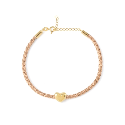 PULSEIRA DÁLIA COURO CORAÇÃO EM OURO 18K