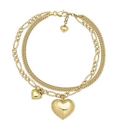 PULSEIRA DUPLA CORAÇÃO EM OURO 18K 19CM