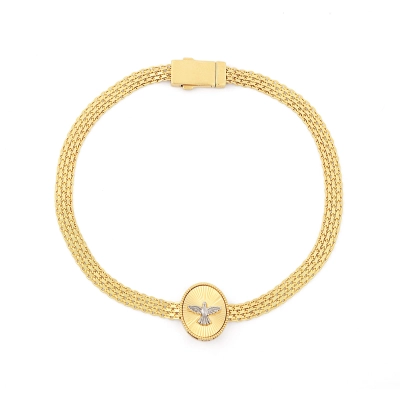 PULSEIRA ESSÊNCIA DE PAZ PLACA ESPÍRITO SANTO EM OURO 18K