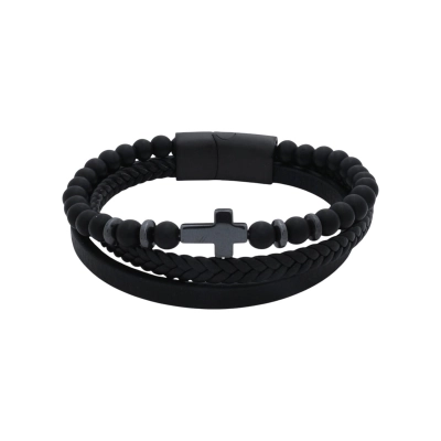 Pulseira Fé Absoluta Couro Com Ágata e Aço