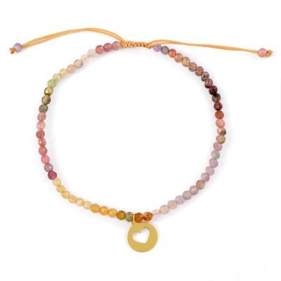 Pulseira Harmonia Turmalina Melancia Coração Ouro 18k