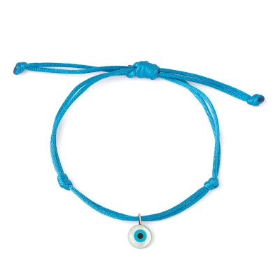 PULSEIRA LUZ DO CUIDADO EM SEDA COM OLHO GREGO EM MADREPÉROLA