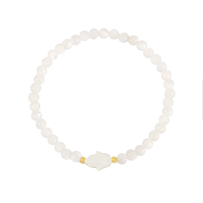 PULSEIRA MADREPÉROLA COM MÃO DE FÁTIMA E ESFERAS EM OURO 18K