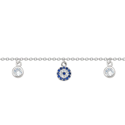 Pulseira Olho Grego Em Prata 925 Com Ródio e Zircônia 17cm.