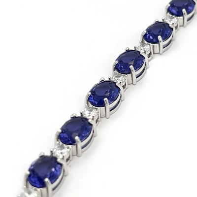 PULSEIRA OVAL PRATA COM ZIRCONIA AZUL
