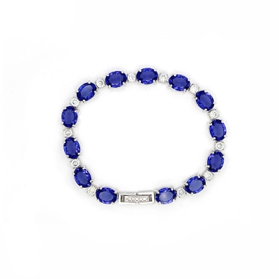 PULSEIRA OVAL PRATA COM  ZIRCONIA  AZUL