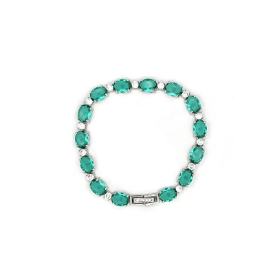 PULSEIRA OVAL PRATA COM  ZIRCONIA  TURMALINA