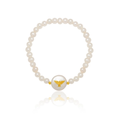 PULSEIRA PÉROLA COM PASTILHA ESPIRITO SANTO EM OURO 18K 17CM