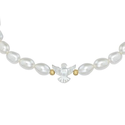 PULSEIRA PÉROLAS OVAIS COM ESPÍRITO SANTO COM ESFERAS E OURO 18K