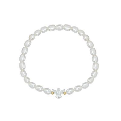 PULSEIRA PÉROLAS OVAIS COM ESPÍRITO SANTO COM ESFERAS E OURO 18K