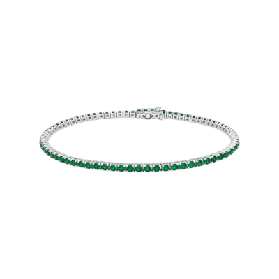 Pulseira Riviera Zircônias Verdes Prata 925 16cm